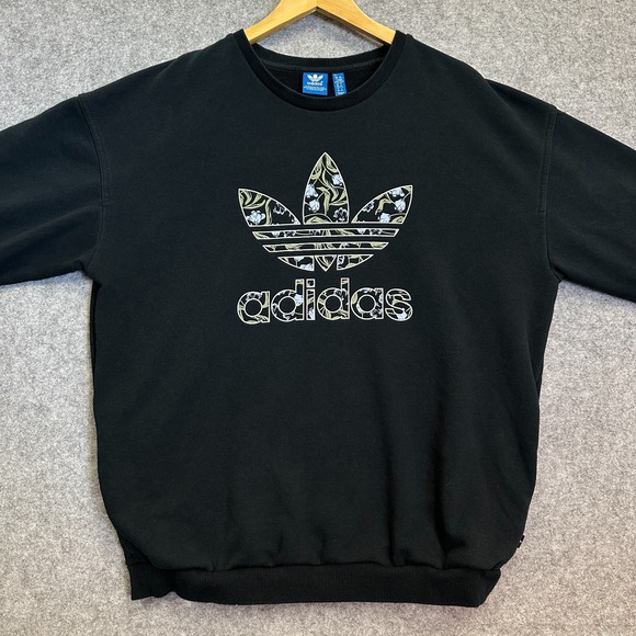 Adidas Originals Black Trefoil Sweatshirt Floral Logo Crewneck Men's M - Picture 2 of 16